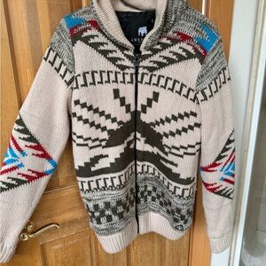 American Stitch Beige and Multicolor Aztec Native Print Zip-Up Sweater